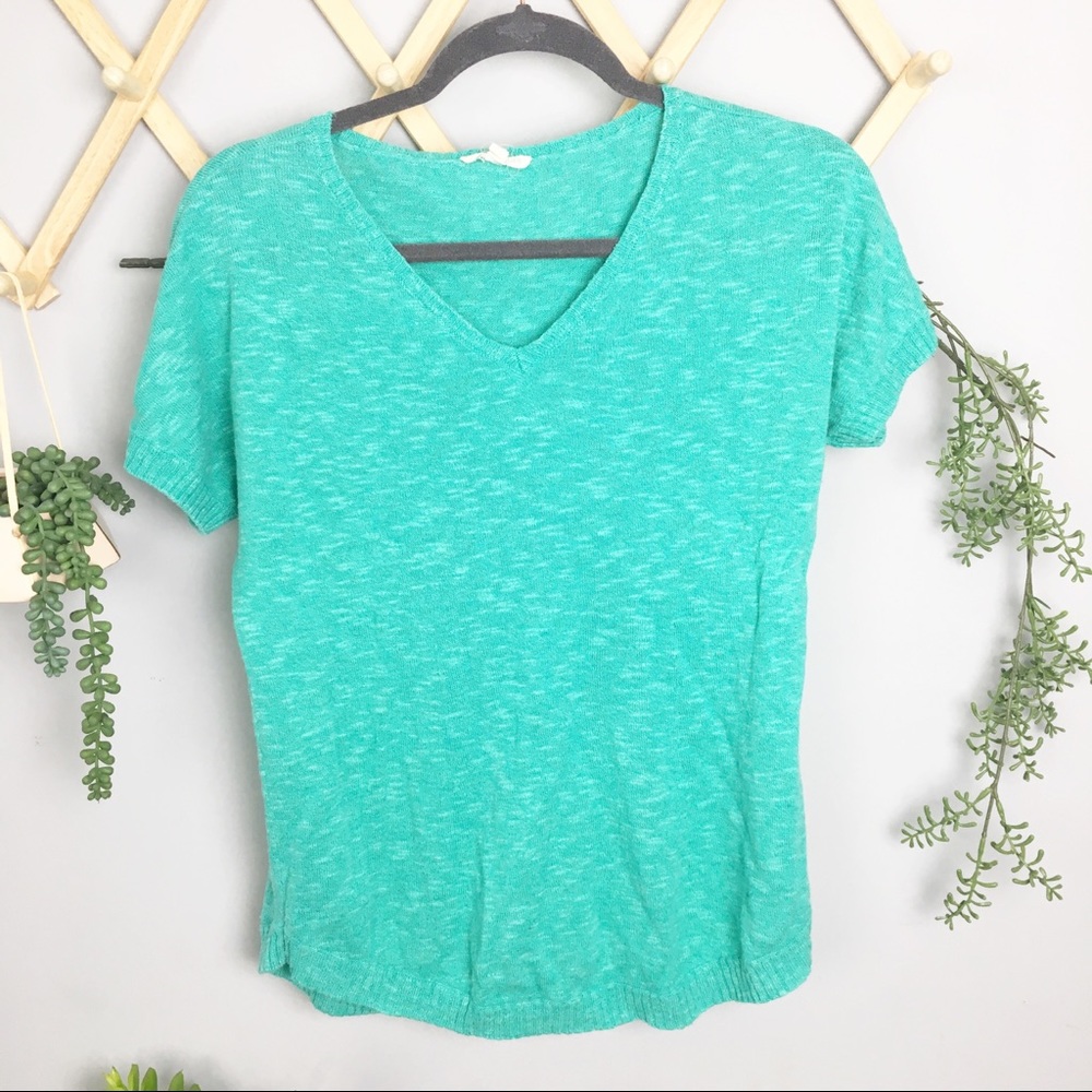 EILEEN FISHER • Teal short sleeve sweater XS